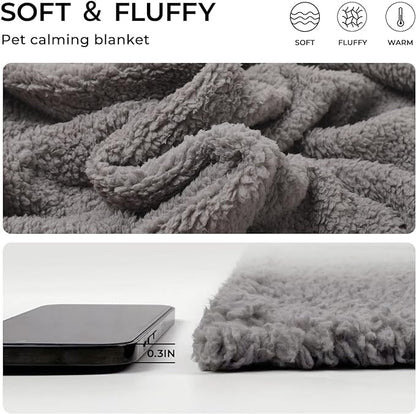 Luciphia 1 Pack 3 Calming Dog Blanket Fluffy Premium Fleece Pet Blankets Soft Sherpa Throw for Dogs Puppy Cat Grey/Beige/HazeBlue Small (23" x16")