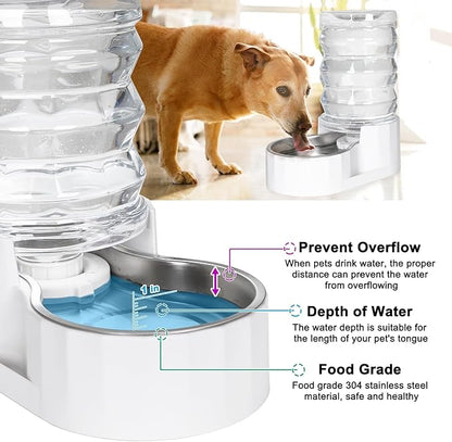 RIZZARI Automatic 7L Pet Waterer,Gravity Stainless Steel Water Dispenser, 100% BPA-Free, Large Capacity Water Feeder for Cats and Medium and Large-Sized Dogs (White,7L)