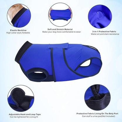Idepet Dog Recovery Suit Female,Dogs Onesie Suit Surgery Male Breathable Pet Bodysuit for Spay Neuter E-Collar & Cone Alternative Surgical Suit Puppy Abdominal Anti Licking Wounds Shirt (Blue, S)