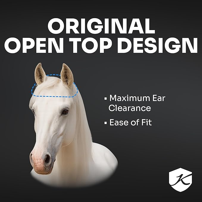 Kensington Fly Mask with Fleece Trim for Horses — Protects Face and Eyes Helps Block Sun Rays While Allowing Full Visibility — Breathable and Non Heat Transferring
