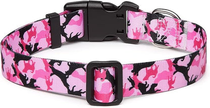 Mercano Adjustable Dog Collar - Special Design Patterns, Soft Nylon Comfortable Sturdy Pet Collar for Small Medium Large Dogs (L, Dog Camouflage Pink)