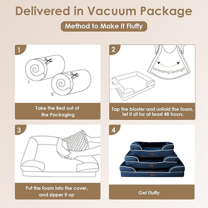 EHEYCIGA Egg-Crate Memory Foam Dog Bed, Waterproof, Navy, Large 41 x 27 x 6.5 inches, 100 lbs Capacity