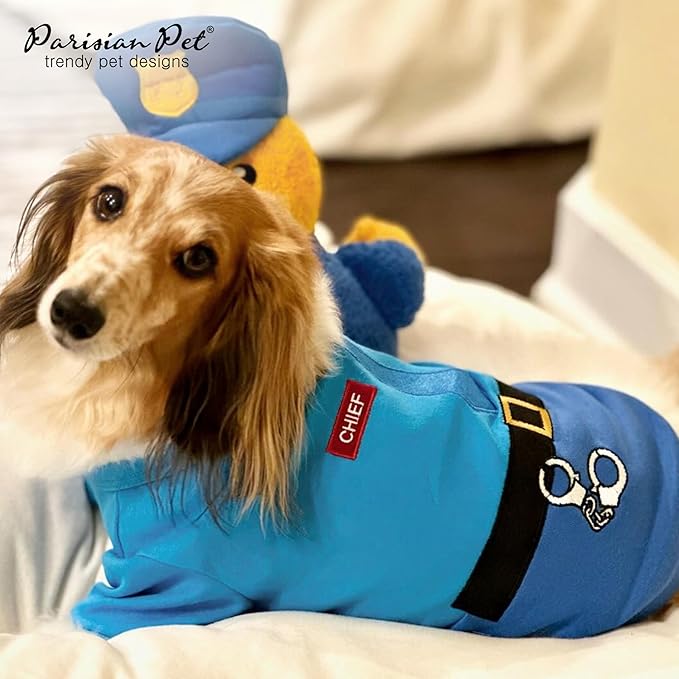 Parisian Pet Embroidered Dog Police Costume - Cop Costume for Dogs - 100% Cotton & Polyester - Blue, Medium Size