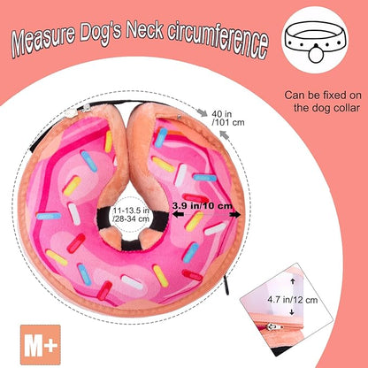 Inflatable Dog Cone Collar with Enhanced Anti-Licking, Soft Neck Donut for Dogs Cats, Recovery Pet Cone Collar After Surgery for Large Medium Small Dogs (Donut Pink2, Medium+)