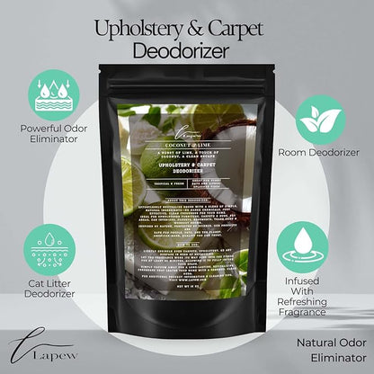 Coconut & Lime Carpet Freshener Powder: Powerful Odor Eliminator for Home, Upholstery Deodorizer, Carpet Deodorizer, Pet Urine, Cat Litter Box - Coconut Lime Verbena Fragrance