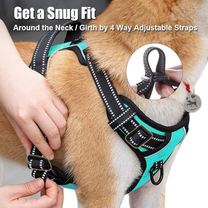 PoyPet No Pull Dog Harness, Reflective Comfortable Vest Harness with Front & Back 2 Leash Attachments and Easy Control Handle Adjustable Soft Padded Pet Vest for Small to Large Dogs (Mint Blue,S)