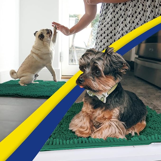 Muddy Mat® AS-SEEN-ON-TV Highly Absorbent Microfiber Door Mat and Pet Rug, Non Slip Thick Washable Area and Bath Mat Soft Chenille for Kitchen Bedroom Indoor and Outdoor - Dark Green 24" x 72"