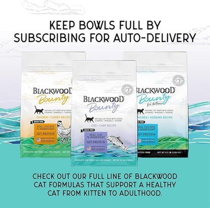 Blackwood Bounty Dry Cat Food, Cod & Carp Recipe for All Life Stages, 10 Pound Bag, High Protein, Grain Free