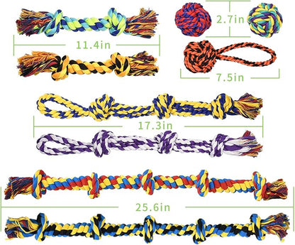 Large Tough Chew Toys for Aggressive Chewers Large Breed,Heavy Duty Dental Rope Toys Kit for Medium Dogs,5 Knots Indestructible Cotton Puppy Teething Chew Tug Toy Set of 9