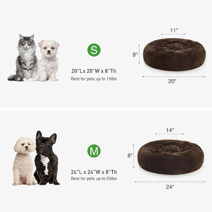 Love's cabin 24in Cat Beds for Indoor Cats - Cat Bed with Machine Washable, Waterproof Bottom - Dark Brown Fluffy Dog and Pet Calming Cushion Bed for Joint-Relief and Sleep Improvement