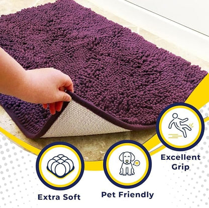 Muddy Mat® Shown on TV – Super Absorbent Door Mat Indoor, Microfiber Quick Dry Chenille Entryway Rug, Non-Slip Front Door Mat, Indoor Mats for Entryway, Machine Washable Pet Rug, Dark Purple 36"x60"