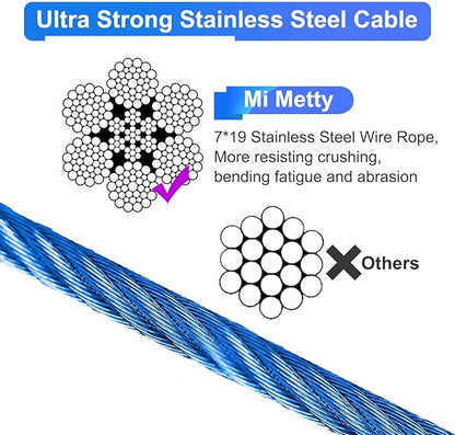 10FT Heavy Duty Dog Tie Out Cable for Large Dogs up to 125lbs, Durable Runner Tether Line (Blue)
