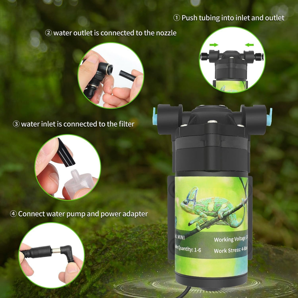 Automatic Reptile Mister System with Timer & 6 Adjustable Nozzles
