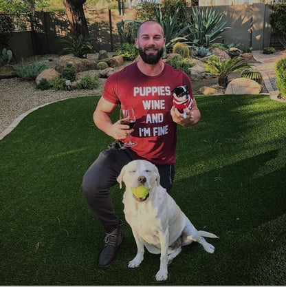 Puppies Wine & I'm Fine Unisex Crewneck Tee | Gift for Dog Moms | Wine Lovers