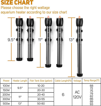 Adjustable Aquarium Heater with Thermometer – 6 Sizes
