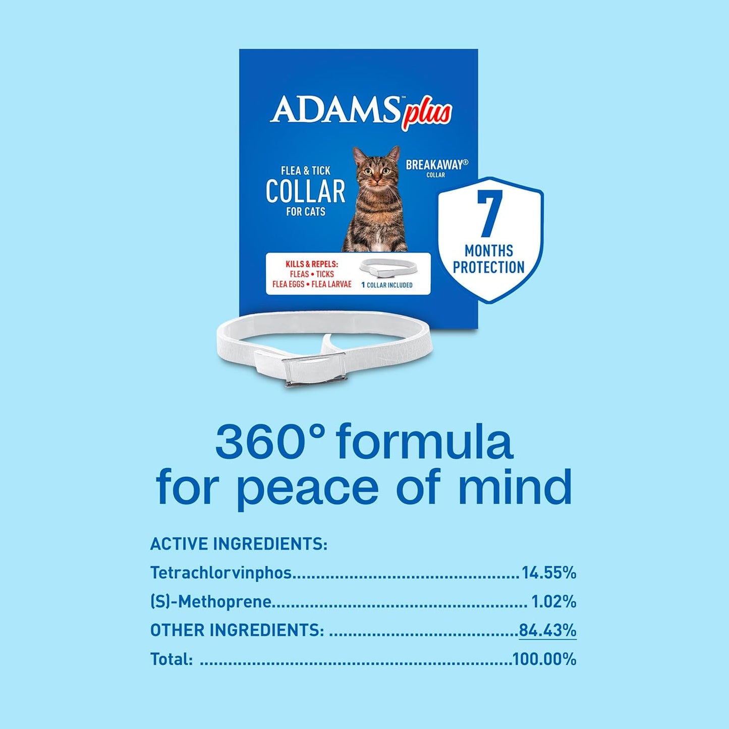 Adams Plus Flea & Tick Collar for Cats Water-Resistant Up to 7 Months Protection