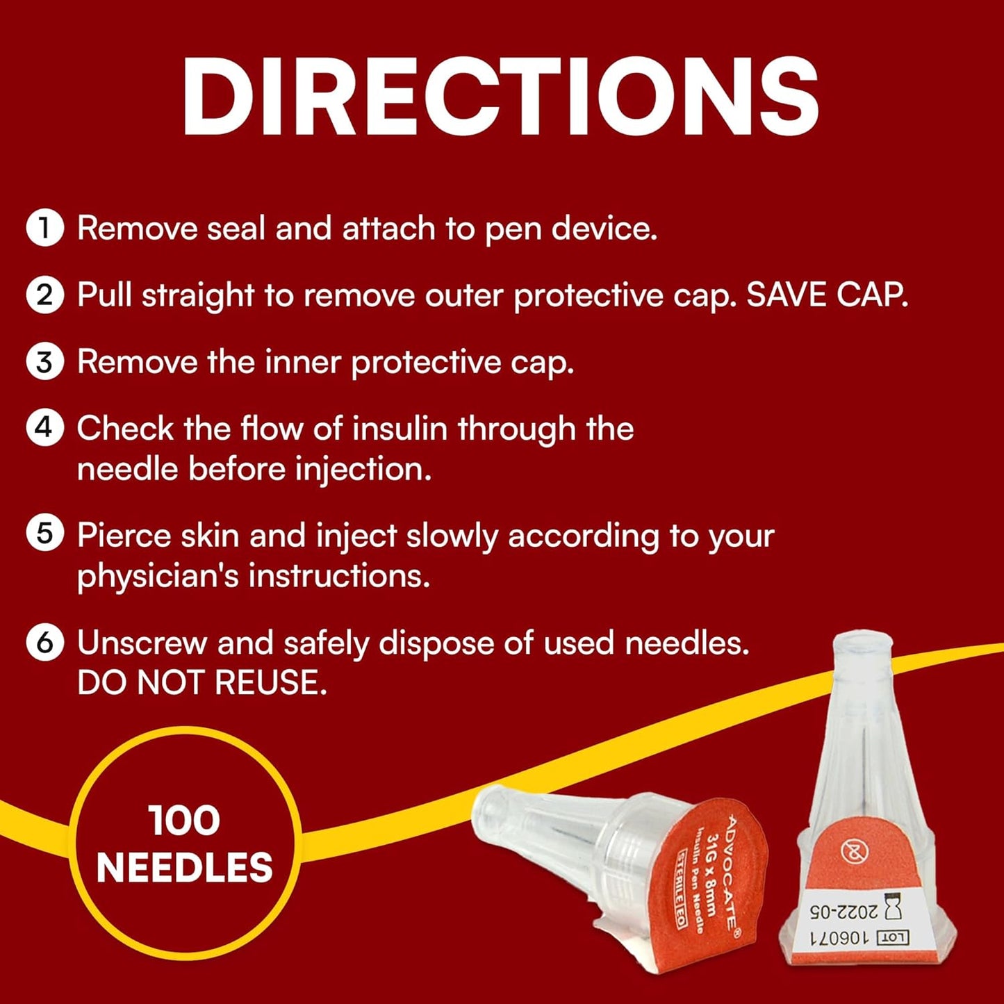 Advocate Insulin Pen Needles 8mm 31 Gauge Box of 100 Needles
