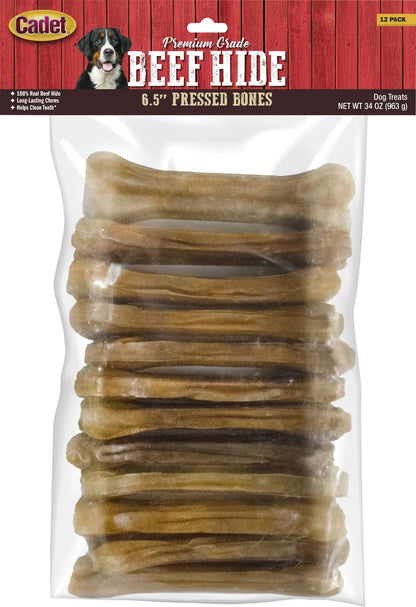 Cadet Pressed Rawhide Bones 6.5" Dog Chews 12 Pack Long Lasting Beef Hide