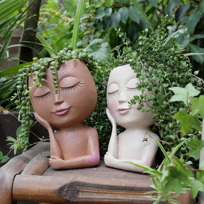 Cute Creative Girl With Lashes Character Resin Flower Ceramic Pot Vase