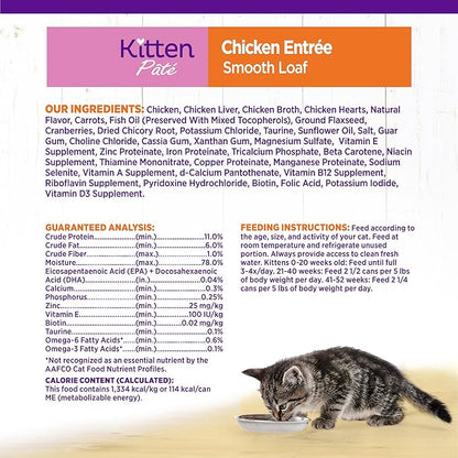 Wellness Complete Health Pate Kitten Wet Cat Food, Natural, Protein-Rich, Grain Free, 3 Ounce, 24 Pack, (Chicken)