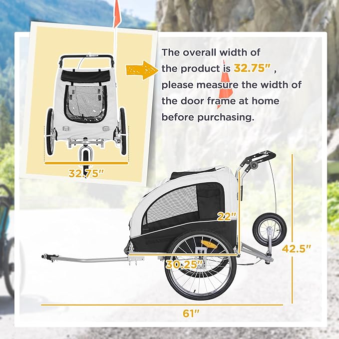 Aosom Dog Bike Trailer 2-in-1 Pet Stroller with Canopy and Storage Pockets