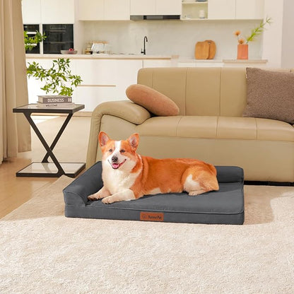 Chew Proof Dog Bed, 3" Memory Foam Dog Bed for Medium and Large Dogs, Removable and Washable Microsuede Cover, Waterproof Liner, Nonskid Bottom, 36x27 Inches L Dark Grey