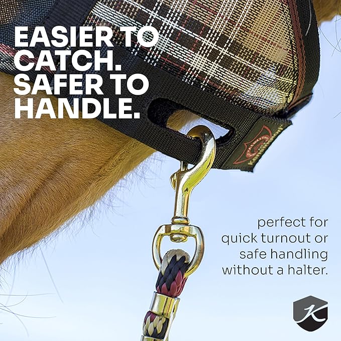 Kensington 90% UV Fly Mask Halter CatchMask UViator - Without Ears & Forelock Freedom Web Trim *Roomy Fit*- Medium, Imperial Jade