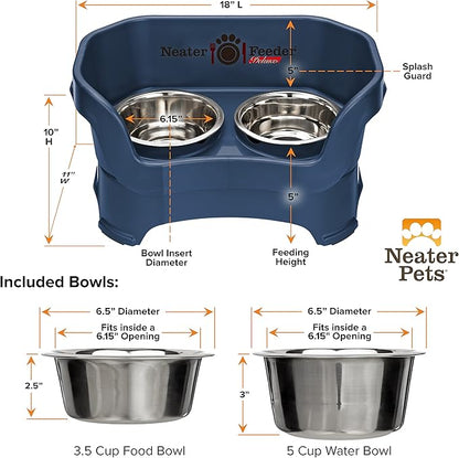 Neater Pet Brands Neater Feeder Deluxe Mess Proof Dog Bowls Elevated for Medium Dogs 19-40 lbs, Made in USA, No Spill Raised Dog Food Bowl Stand Feeding Station, Food and Water Bowl Set, Dark Blue