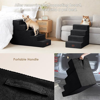 EHEYCIGA Dog Stairs for High Bed 25" H, 5-Step Extra Wide Dog Steps for Bed, Pet Steps for Small Dogs and Cats, Non-Slip Balanced Pet Ramp Indoor, Black