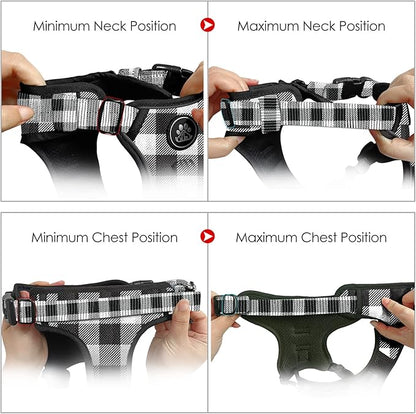 NESTROAD No Pull Dog Harness with Leash, Reflective No Choke Pet Vest Harness,Adjustable Soft Padded Dog Harness with Easy Control Handle for Large Dogs(Checkered Black,X-Large)