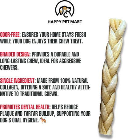 Odor-Free Super Braided Collagen Dog Chews (10-Inch). - Long-Lasting Bully Stick & Rawhide Alternative, Single Ingredient Chew Treat for Aggressive Chewers (Pack of 20)