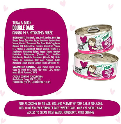 Weruva B.F.F. Play - Best Feline Friend Paté Lovers, Aw Yeah!, Tuna & Duck Double Dare with Tuna & Duck, 2.8oz Can (Pack of 12)