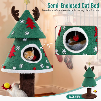 Christmas Cat Tree with Cozy Cat House – 47.2, 60 & 63 Inch