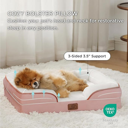 Bedsure Small Orthopedic Dog Bed - Washable Bolster Dog Sofa Beds for Small Dogs, Supportive Foam Pet Couch Bed with Removable Washable Cover, Waterproof Lining and Nonskid Bottom Couch, Pink
