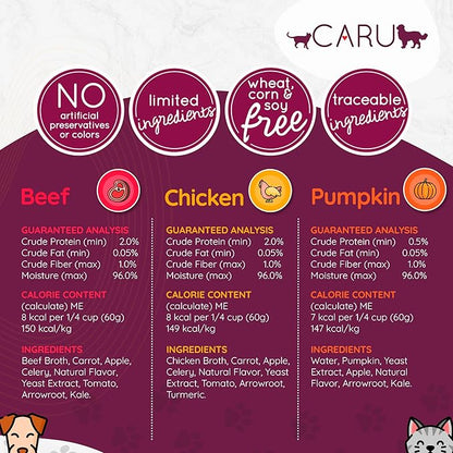 Caru - Daily Dish Chicken Bone Broth Meal Topper for Dogs & Cats - Savory Pour-Over Broth - 3 Pack