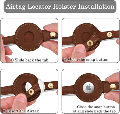 OOPSDOGGY Rolled Leather Dog Collar with Airtag Holder - Reflective Round Airtag Dog Collar - Soft Tracking Pet Collar for Small Dogs Puppy Cats Kitten (Brown, XS, 8"-11")