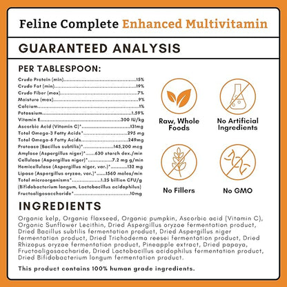 Wholistic Pet Organics Feline Complete Organic Pumpkin - 8 Oz - Multivitamin & Probiotic Powder for Cats - Natural Cat Food & Digestive Support