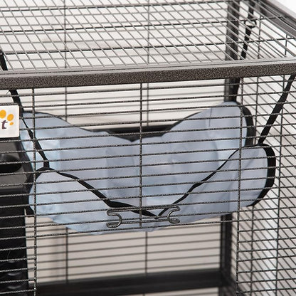 PawHut Metal Small Animal Cage, 4-Tiers Rolling Big Ferret Cage with Hammock, Removable Tray, for Chinchilla, Sugar Glider, Gray
