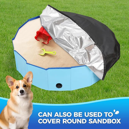 79 inch Dog Pool Cover, Portable Round Collapsible Bathing Tub Kiddie Pool Cover with Oxford Cloth Material and Drawstring Design, Waterproof and Dustproof (Black) - Only Cover…