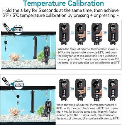 hygger Marine Aquarium Heater 50W 100W 200W 300W 500W,Titanium Heater with Temperature Calibration,Digital LED Controller,Temperature Probe,Submersible Fish Tank Heater for Saltwater Freshwater Tank