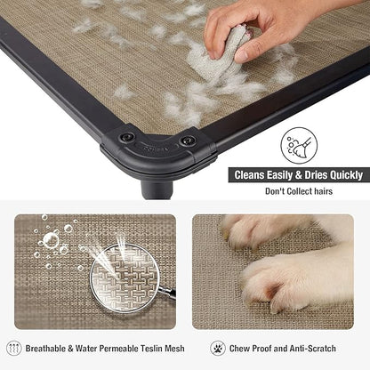 Veehoo Chew Proof Elevated Dog Bed - Cooling Raised Pet Cot - Rustless Aluminum Frame and Durable Textilene Mesh, Unique Designed No-Slip Feet for Indoor or Outdoor Use, Beige Coffee, Medium