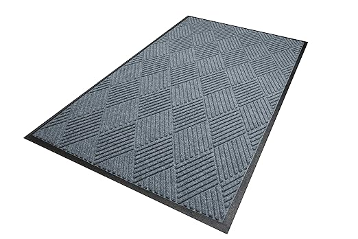 M+A Matting WaterHog Diamond | Commercial-Grade Entrance Mat with Rubber Border – Indoor/Outdoor, Quick Drying, Stain Resistant Door Mat (Bluestone, 4' x 8')