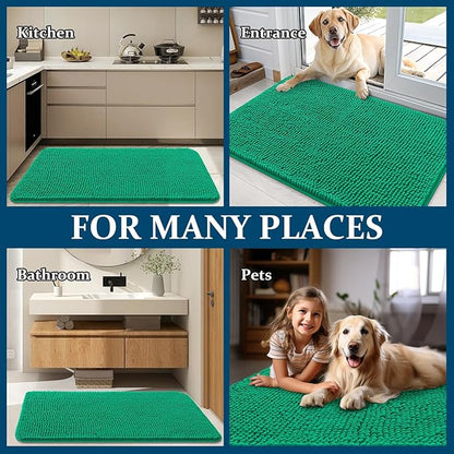 OLANLY Dog Door Mat for Muddy Paws 30x20, Absorbs Moisture and Dirt, Absorbent Non-Slip Washable Doormat, Quick Dry Chenille Mud Mat, Entry Indoor Entryway Carpet for Inside Floor, Emerald Green