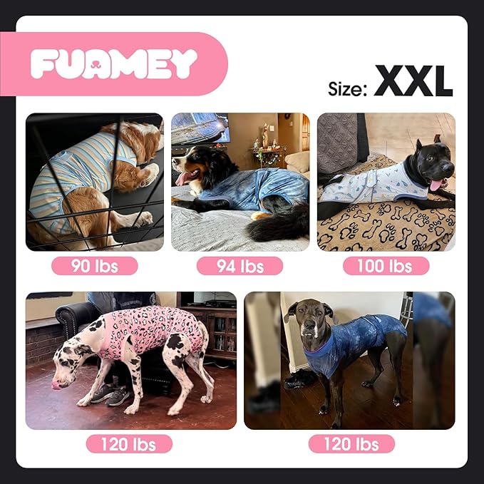 FUAMEY Recovery Suit,Soft Breathable Pet Bodysuit E-Collar & Cone Alternative Surgical Suit Puppy Wear, Anti Licking Wounds Doggie Onesie for Small Medium & Large Pets Dogs,cats,XXL(chest:32.3-39.3)