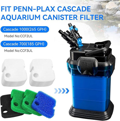 Canister Filter Pads Replacement for Penn Plax Cascade 1000 Canister Filter Aquarium Canister Filter Media Pads Compatible with Cascade 700/1000 CCF2UL/CCF3UL Canister Filter Fish Tank 16 Pack