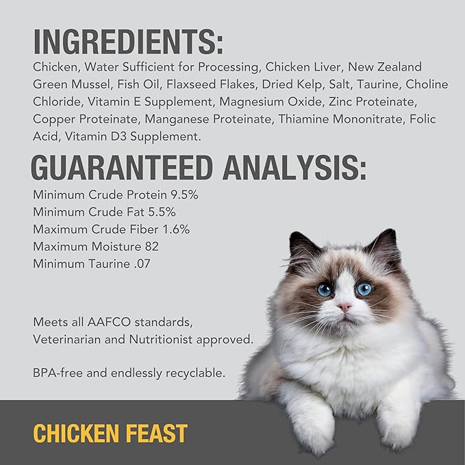 Feline Natural New Zealand Canned Catfood Wet Food, High-Meat, Low-Carb, & Grain Free Cat Food Wet, Chicken Feast, 3 oz, Pack of 24