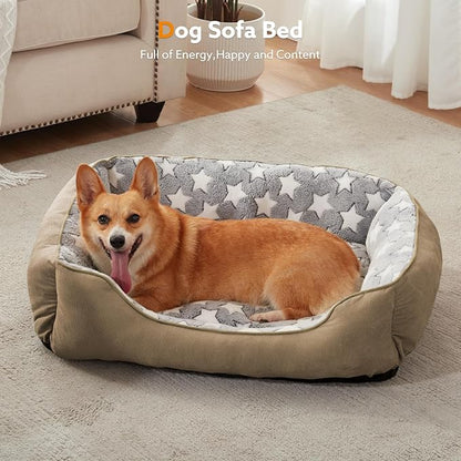 SIWA MARY Large Dog Bed - Rectangle XL, Washable, Non-Slip Bottom, L(35"x25"x9") Brown