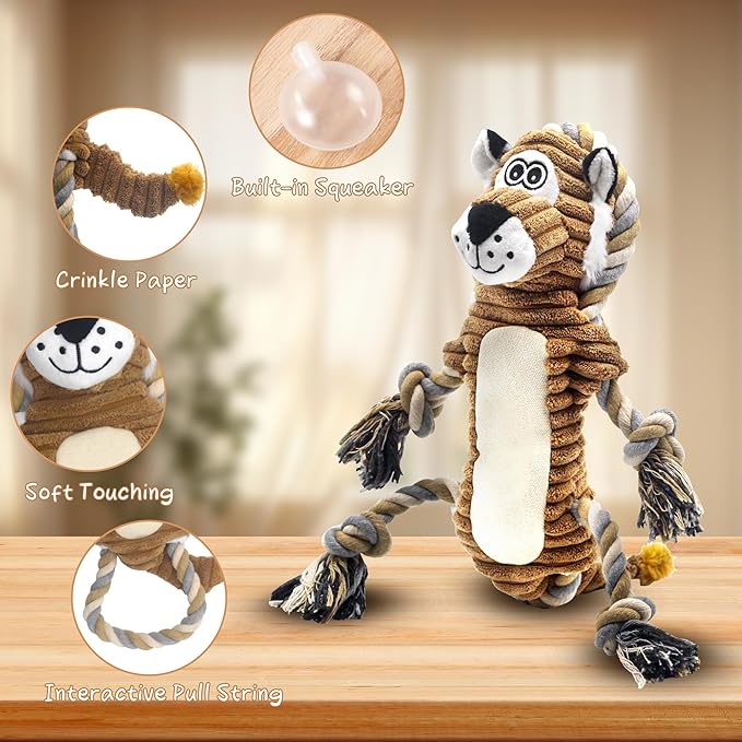Lion Squeaky Dog Toy – Plush Tug & Chew Stuffed Toy for Small, Medium & Large Dogs