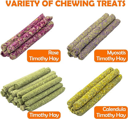 Sofier 32Pcs Timothy Hay Sticks 320g for Rabbit, Guinea Pig, Hamster - Natural Handmade Treats and Chews for Teeth - Chinchilla, Rat, Gerbil Toys