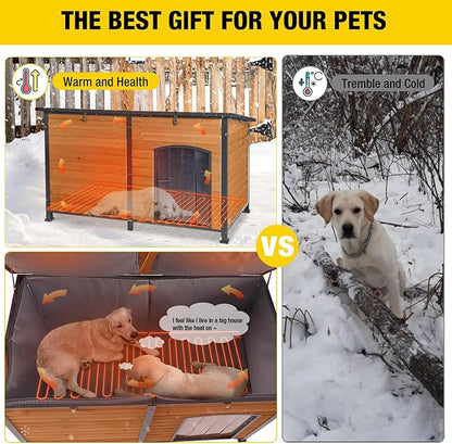 Aivituvin Extra Large Dog House Outdoor Heated Dog Kennel with Insulation Liner for Winter Strong Iron Frame Insulated Dog Cage with Heater,59"